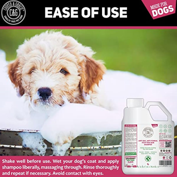 Dog Shampoo For Itchy Skin Antibacterial And Antifungal | Natural Medicated Low Lather Safe Formula | Fast Absorbing and Skin Cooling First Aid | Great For Cuts Grazes Skin Irritation