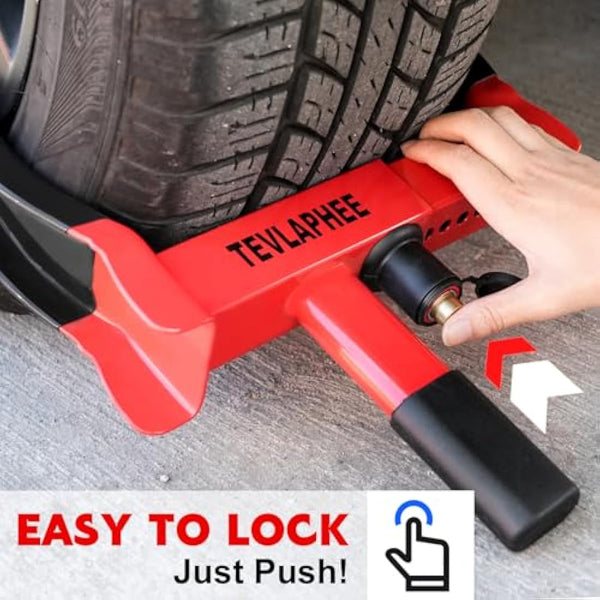 Tevlaphee Wheel Clamp Lock Heavy Duty Anti-Theft, Adjustable Security for Cars, Vans, Motorhomes (Fits 7-11" Tyres), Weatherproof & Vandal-Resistant Design (Black&Red)