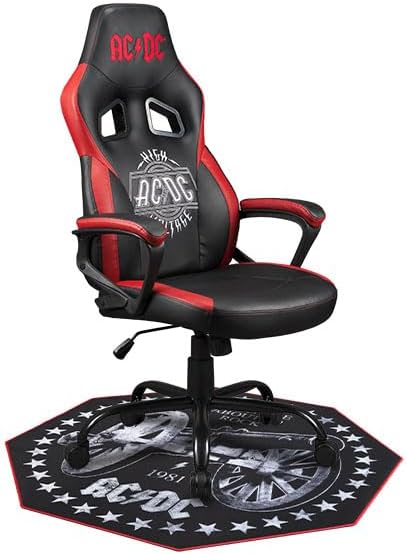 Subsonic AC/DC Gaming chair or office chair, AC DC pop gaming chair for teenager or adult, comfortable rocking seat, integrated headrest and armrests, ergonomic, adjustable backrest Black