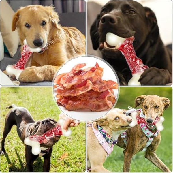 2TRUL Dog Toys for Aggressive Chewers, Indestructible Dog Toys for Large Dogs, Real Bacon Flavored, Dog Bones for Medium/Large Breed Dogs, Dog Chew Toys to Keep Them Busy