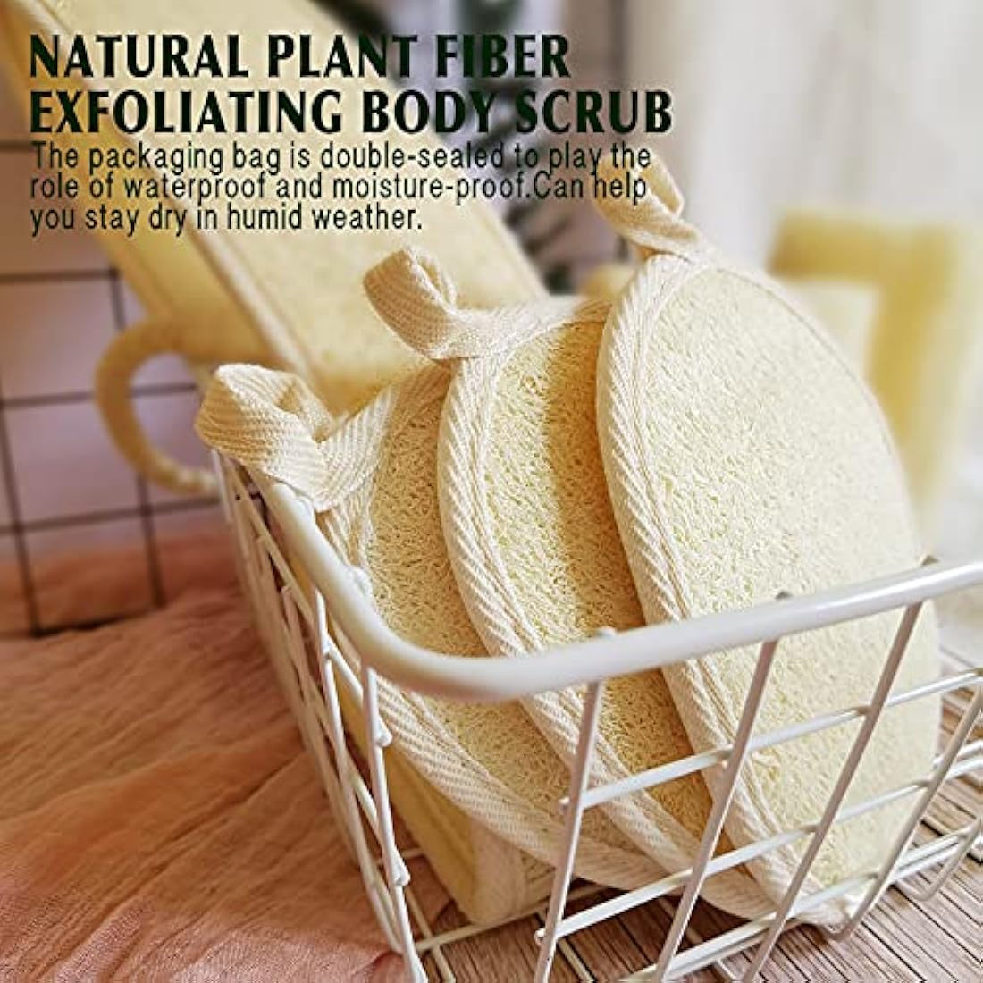 Natural Loofah Sponge Exfoliating Body Scrubber (3 Pack),Made with Eco-Friendly and Biodegradable Shower Luffa Sponge, Loofah for Women and Men, Beige…