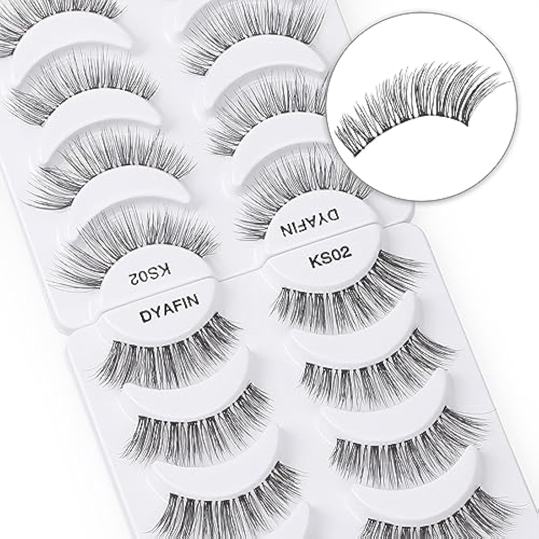 DYAFIN Natural Eyelashes 100% Handmade Lashes Reusable Soft False Eyelashes Lightweight Eye Lashes with Clear Band 3D Fake Eyelashes Long Wispy Eyelashes C Curl Lashes 8 Pairs