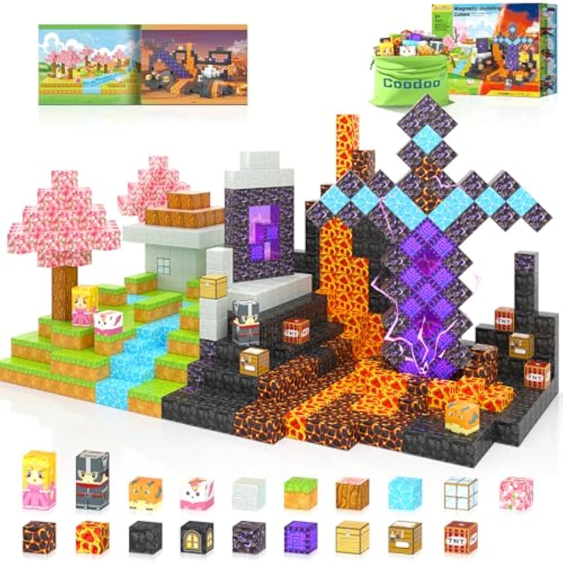 110PCS Magnetic Blocks - Build Mine Magnet World Magic Sword Portal Set, Magnet Kids Toys for Boys & Girls Age 3-5 4-8 5-7, STEM Magnetic Tiles Building Games Sensory Outdoor Toddler Toys