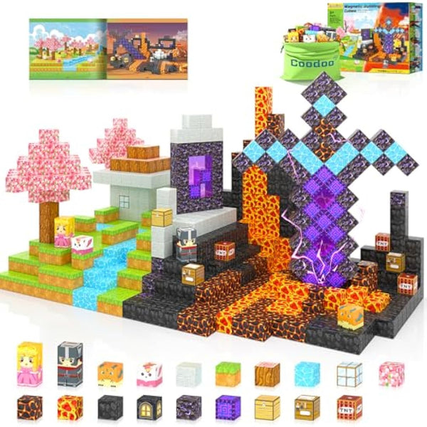 110PCS Magnetic Blocks - Build Mine Magnet World Magic Sword Portal Set, Magnet Kids Toys for Boys & Girls Age 3-5 4-8 5-7, STEM Magnetic Tiles Building Games Sensory Outdoor Toddler Toys