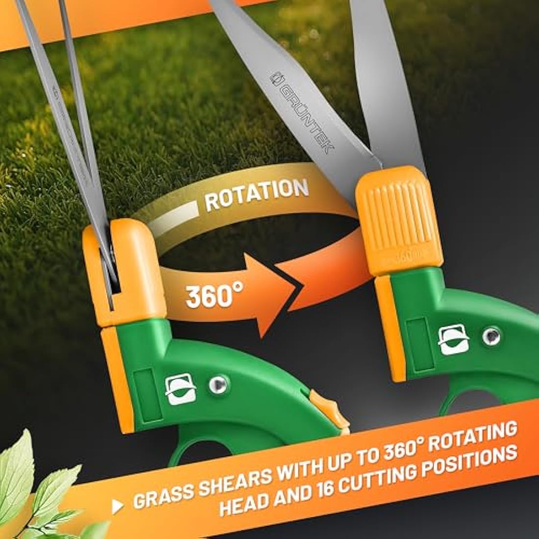 GRÜNTEK Grass Shears Swift 380 mm Teflon 360° Rotating Cutter Head, Teflon Coated, Comfort Lawn Grass Shear, 21 Days Money Back