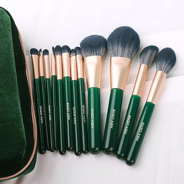 ENZO KEN Natural Fiber & Goat Hair Makeup Brush Set Professional, Combined Hair Makeup Brush Set with Case, Green Cosmetic Brushes Makeup Set, Natural Bristle Makeup Brushes.