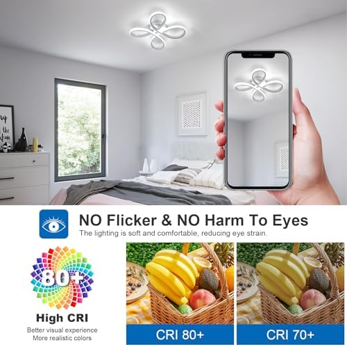 Dorlink Ceiling Lights, Silver Flower Ceiling Light 30W, Creative Flower Shape Chandeliers Ceiling Light for Living Room, Semi Flush Ceiling Lamp for Bedroom, Kitchen, 6500K Cool White