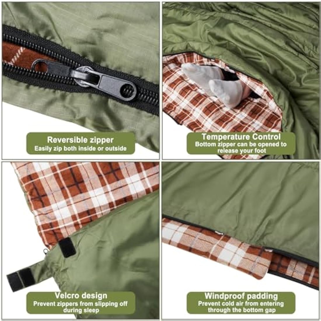 Double Cotton Flannel Sleeping Bag for Camping, Hiking, or Hiking. Queen 2 Cold Weather Waterproof Sleeping Bag for Adults or Teenagers.