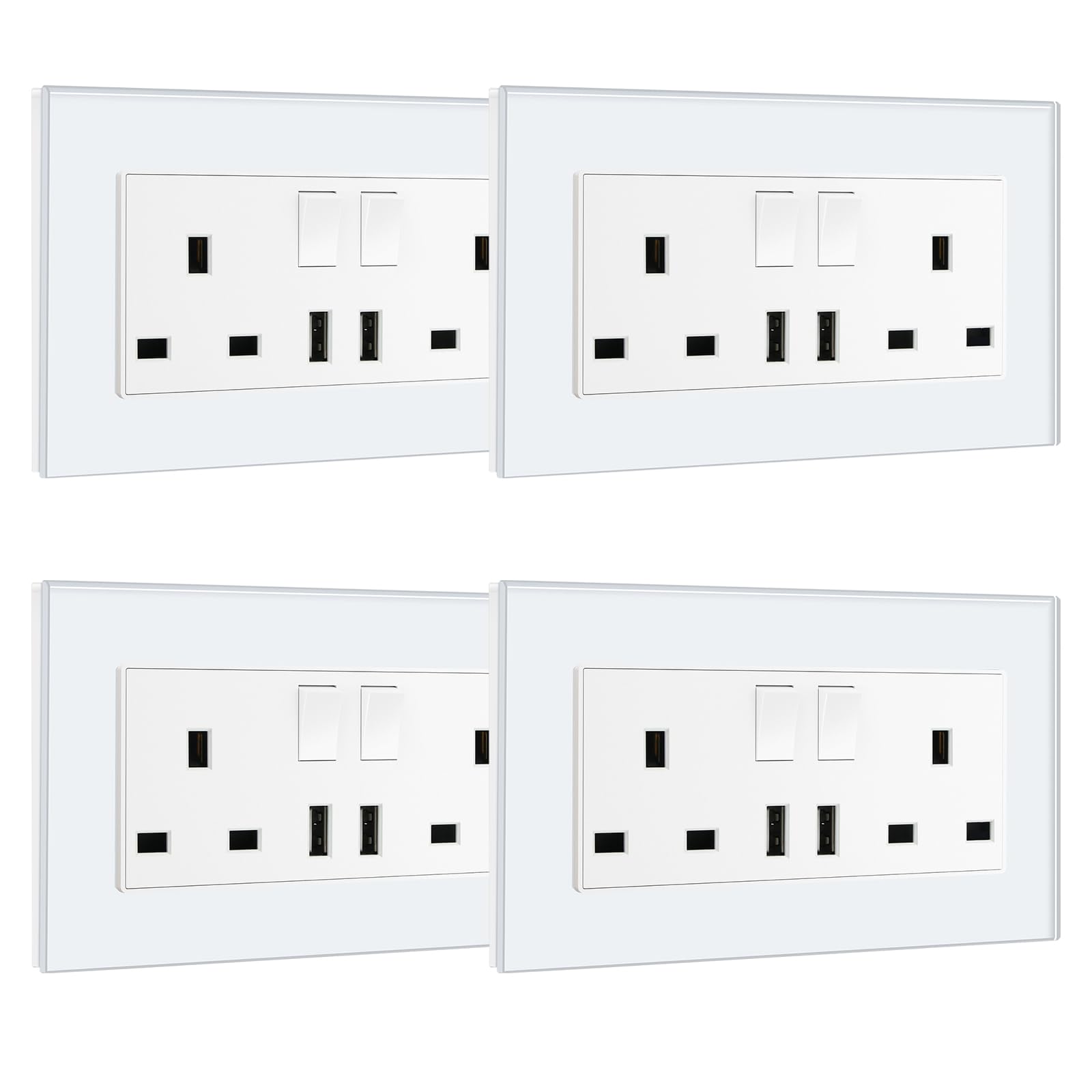 BSEED Double Socket 13A with LED Indicator, Double Switched Wall Socket 2 Gang UK Standard, Electric Switched Plug Power Wall Outlet with Glass Panel, Grey