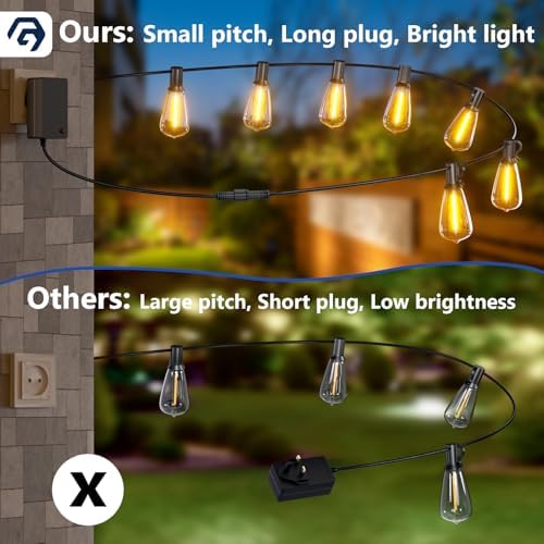 Festoon Lights Outdoor 100FT/30M, Warm White ST38 Garden Lights, Waterproof Outdoor Light Mains Powered with 50+2 Plastic LED Bulbs, Led String Light for Patio Balcony Party Wedding