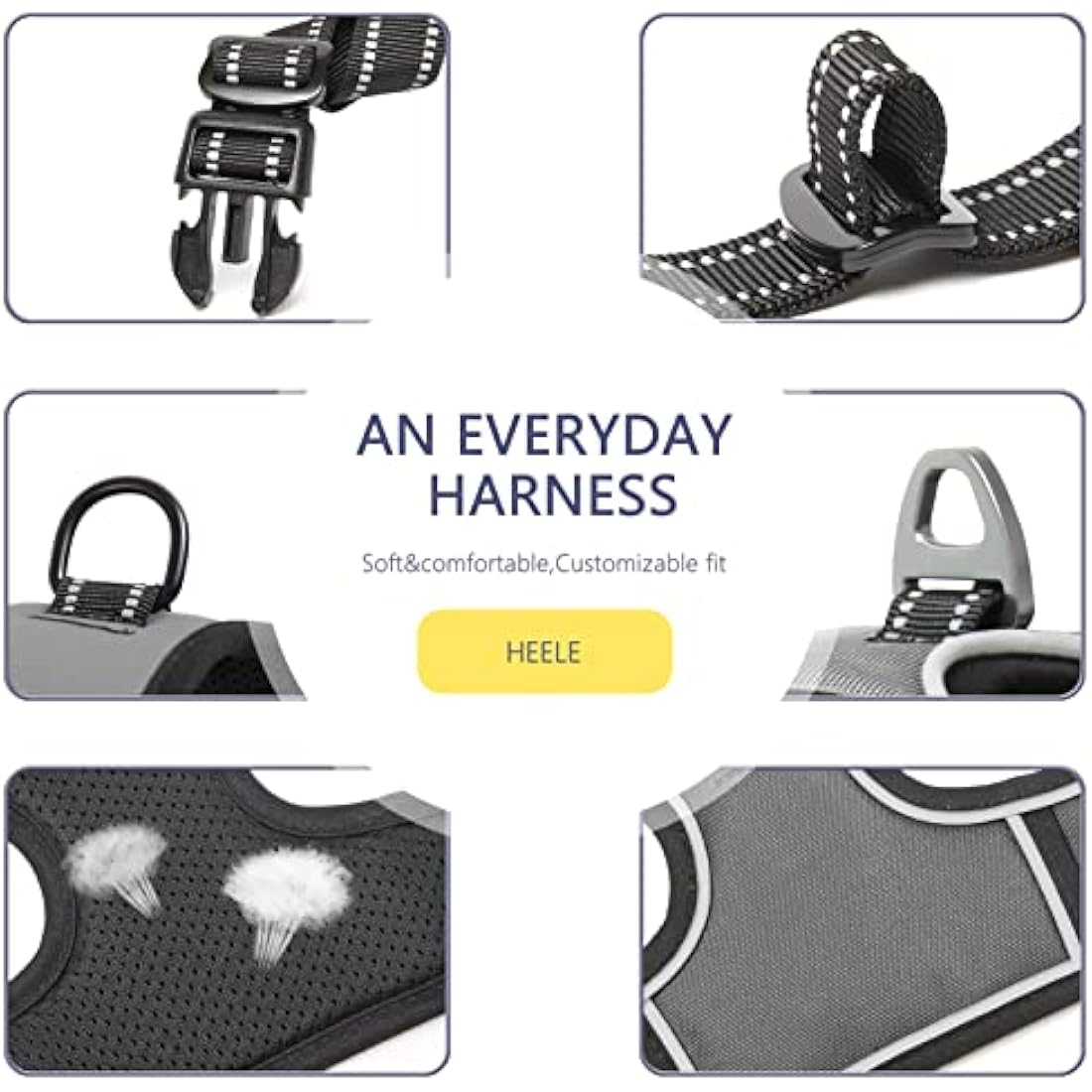 HEELE No Pull Dog Harness - Small, Reflective, Adjustable with Front & Back Leash Attachments & Soft Padded Control Handle for Dogs Walking & Training, Grey, S