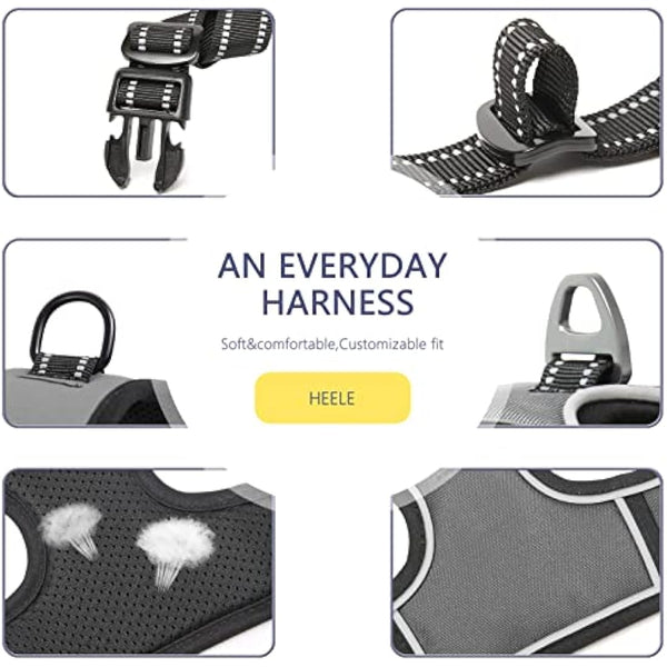 HEELE No Pull Dog Harness - Small, Reflective, Adjustable with Front & Back Leash Attachments & Soft Padded Control Handle for Dogs Walking & Training, Grey, S