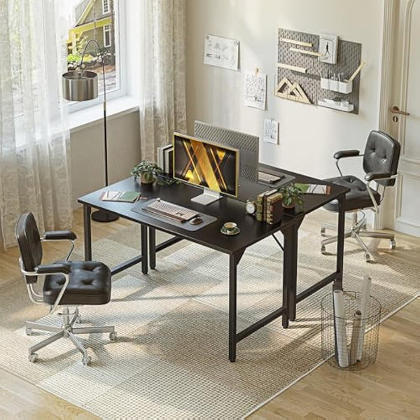 Grandder 120 cm Computer Desk, Home Office Desk Study Writing Kid Table, Simple PC Gaming Desk, Adjustable Feet, Black