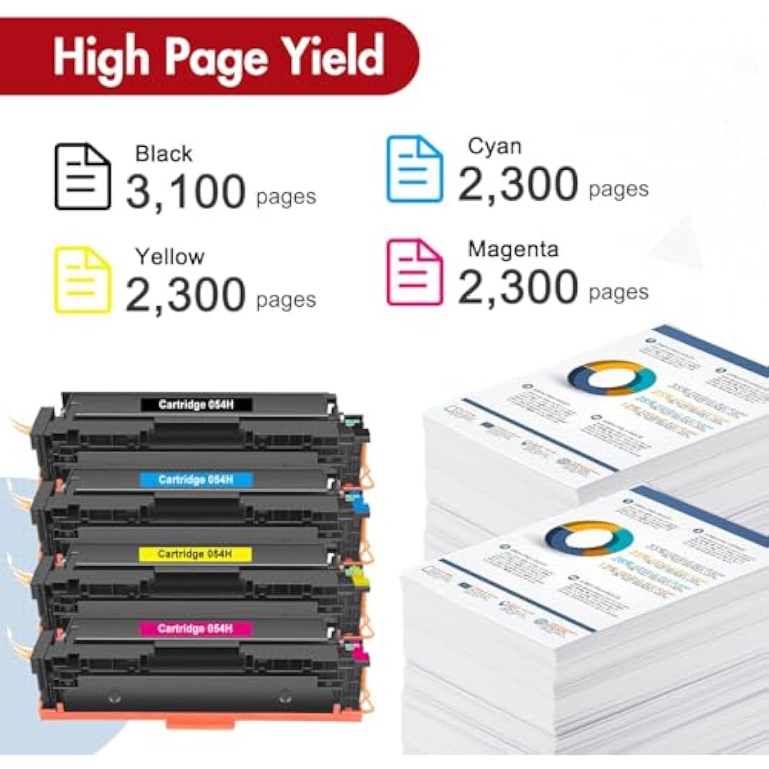 4-Pack Toner Cartridge 054H 054 Compatible for Canon i-SENSYS MF645Cx LBP623Cdw MF643Cdw MF641Cw LBP621Cw MF642Cdw MF644Cdw LBP622Cdw MF640C LBP620C Black Cyan Magenta Yellow