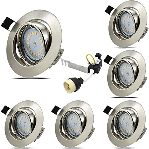 Allesgute 6X 5W GU10 Downlights for Ceiling Dimmable, 30 Tilt Swivel LED Recessed Ceiling Lights Round Brushed Chrome Spotlights 240V Cool White,