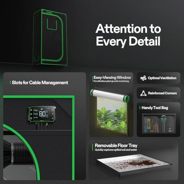 VIVOSUN Small Grow Tent 90x50x160cm Grow Tent Mini with Highly Reflective Mylar Sealed Floor Design, Ventilation Window and Cable Entry Hole for Aerogarden Hydroponic Growing System