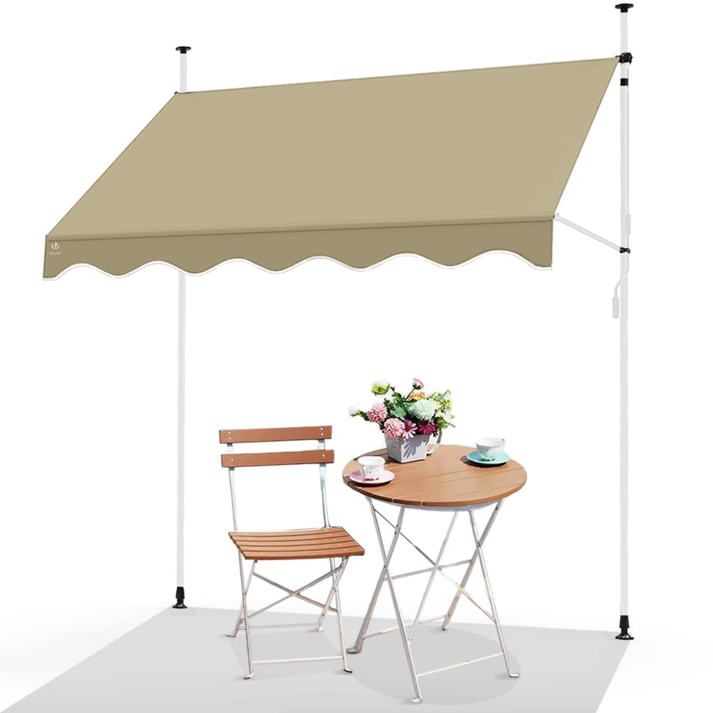 VOUNOT? 2.5 x 1.2m Patio Telescopic Awning, Retractable Manual Awning, Adjustable Waterproof Canopy with Hand Crank, Balcony Sun Shade Shelter, Beige