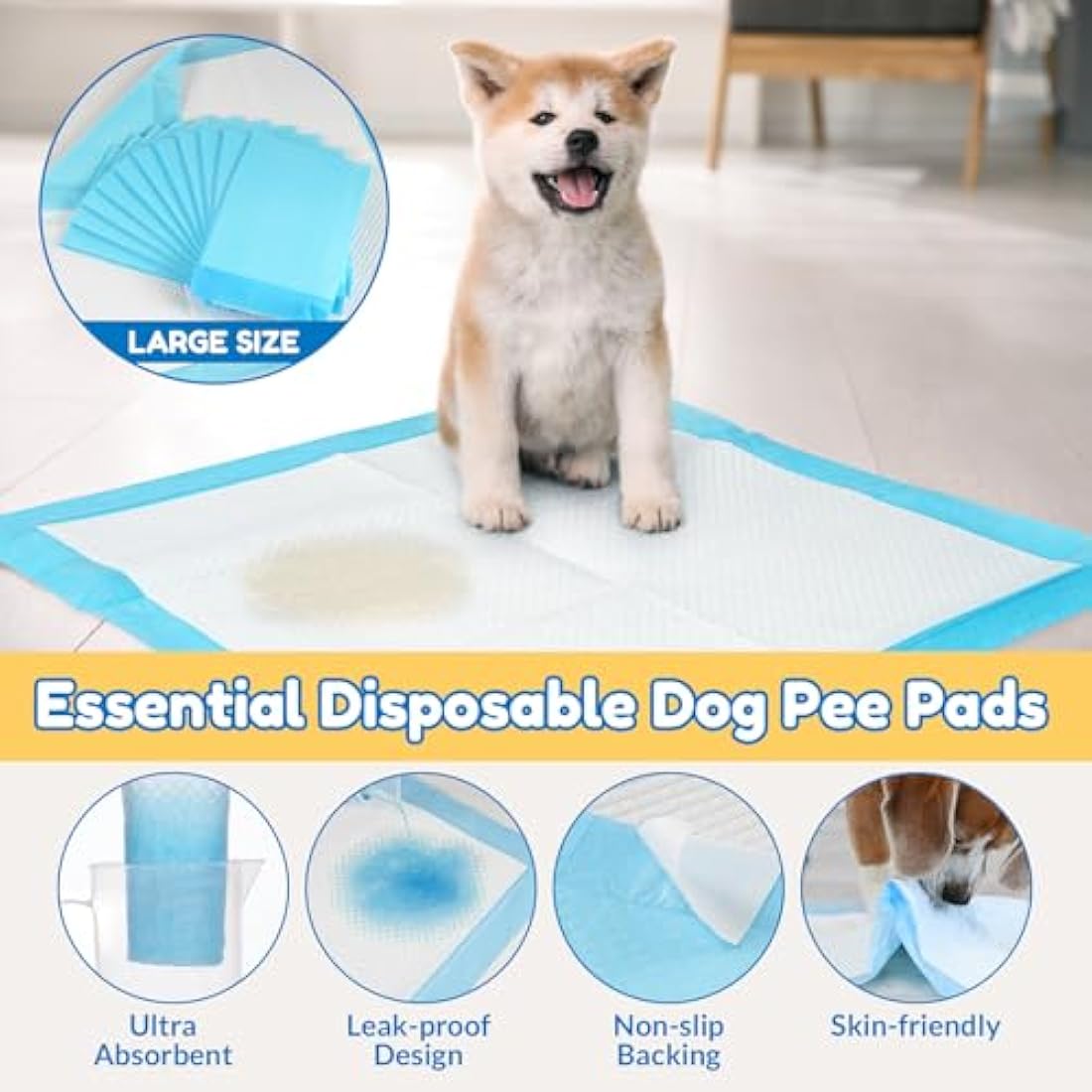 Barpor Puppy Training Pads 100 Pack - Large Dog Training Pads 60x60cm Super Absorbent Leak-Proof Anti-Slip Heavy Duty, 5-Layer Design with Quick Dry Surface
