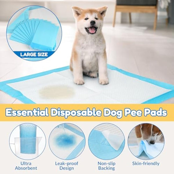 Barpor Puppy Training Pads 100 Pack - Large Dog Training Pads 60x60cm Super Absorbent Leak-Proof Anti-Slip Heavy Duty, 5-Layer Design with Quick Dry Surface