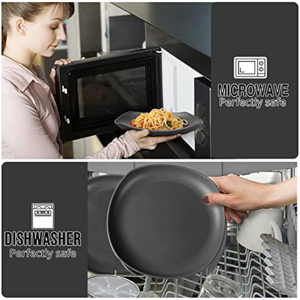 Greentainer Unbreakable Lightweight Dinnerware Sets, Plastic Dinner Set, 4 Dining Plates, 4 Bowls, 4 Cups, Microwave and Dishwasher Safe, Camping Tableware for Kids and Adults, Service for 4(Grey)