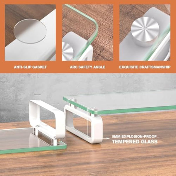 Hemudu 2 Pack Computer Monitor Stand Riser Multi Media Desktop Stand for Flat Screen LCD LED TV, Laptop/Notebook/Xbox One, with Tempered Glass and Metal Legs,HD02T-201P