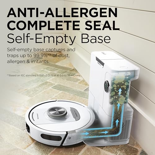 Shark PowerDetect Robot Vacuum with 60-Day Self-emptying Base - Anti-odour - For Carpets, Hard Floors and Pet Hair - 3D LiDAR Navigation - Wi-Fi / App - Odour Cartridge and 2 Brushes Incl. - Black