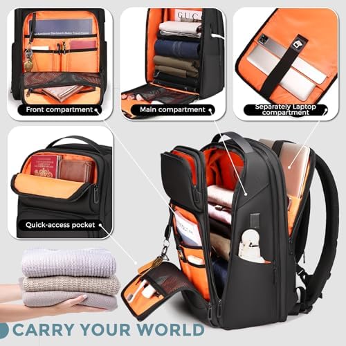 FENRUIEN Expandable Laptop Backpack Business Backpack Men's Laptop Bag 17 Inch for Men and Women Teenagers with Laptop Compartment USB Charging Port Backpack
