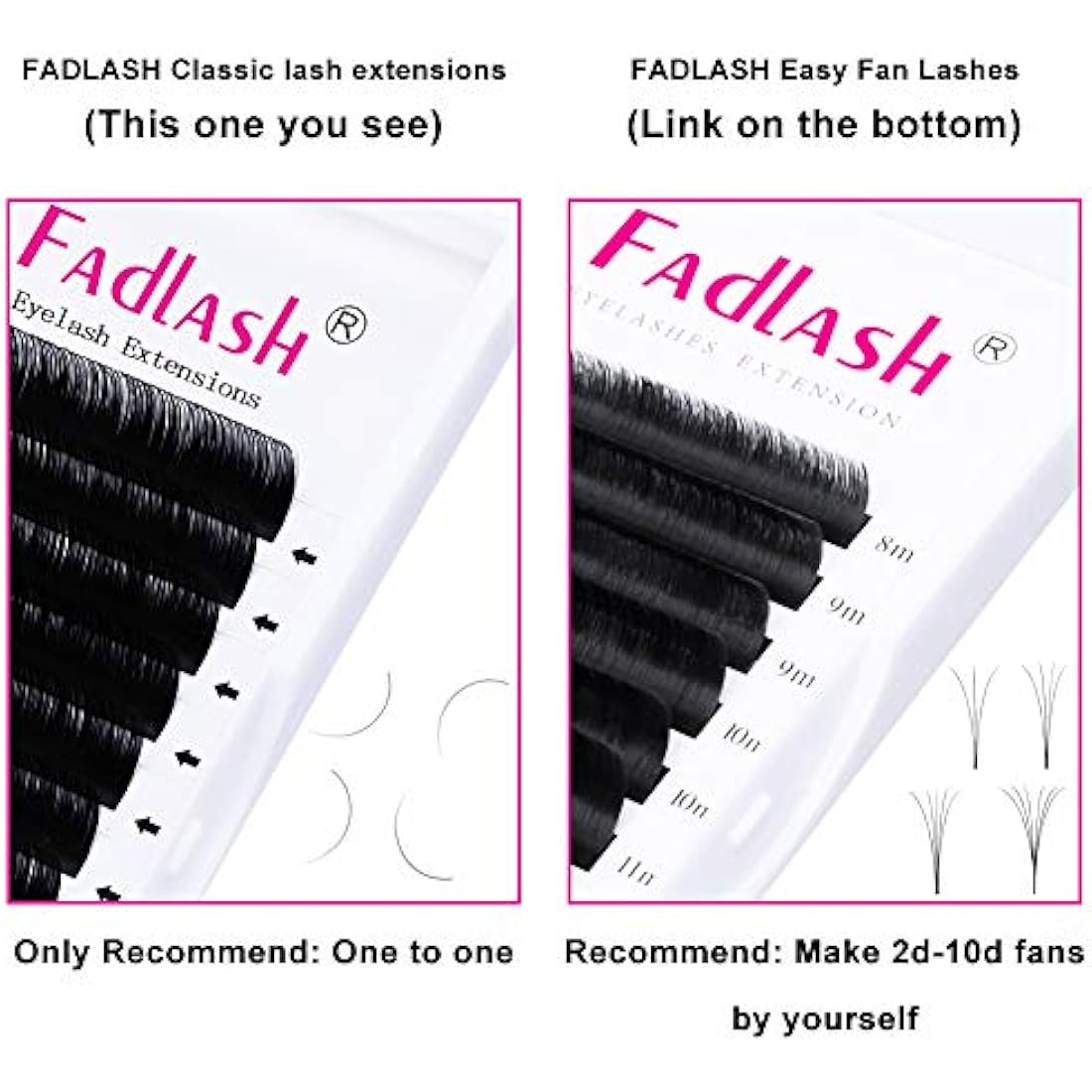 Fadlash Individual Classic Eyelash Extension 0.15mm D Curl 8-14mm Mixed Tray 1:1 Matte Black Professional Classic Individual Lashes