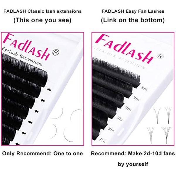 Fadlash Individual Classic Eyelash Extension 0.15mm D Curl 8-14mm Mixed Tray 1:1 Matte Black Professional Classic Individual Lashes