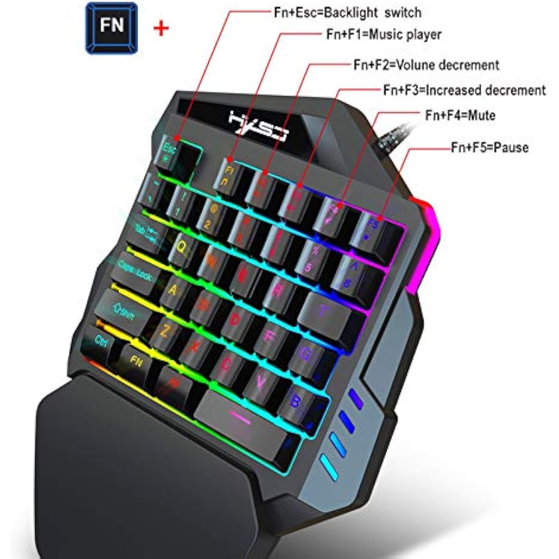 Docooler Single Handed Gaming Keyboard and Mouse Combo LED Backlight Wired Gaming Mouse with Breathing Light 5500 Movement Speed 7 Button from HXSJ