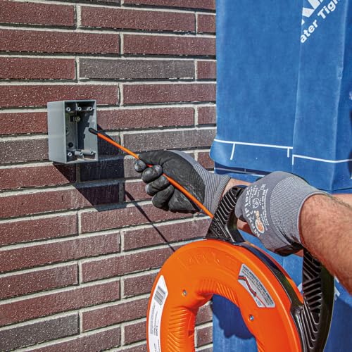 KLEIN TOOLS 56382 Fish Tape, Multi-Groove Fiberglass Wire Puller with Nylon Tip, Optimized Housing and Handle,Orange/Black, 15 m