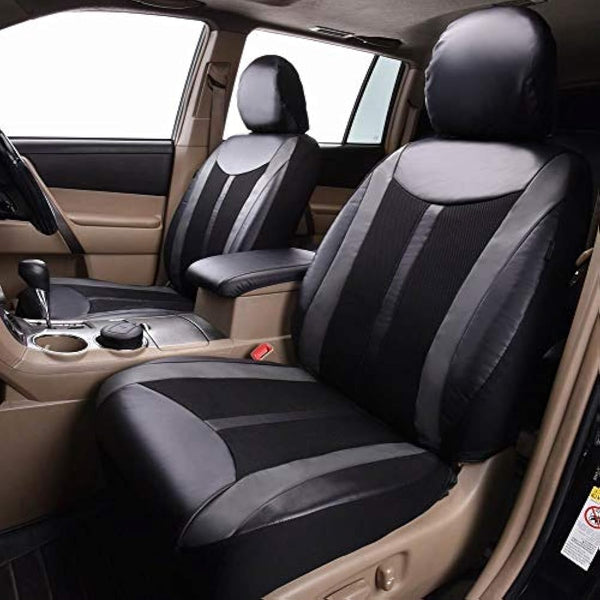 Flying Banner Car Seat Covers 2 Front Seats Leather Splicing Mesh Breathable Cover Black Color