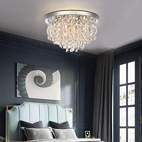 A1A9 Modern Crystal Chandeliers Ceiling Lights, Clear K9 Crystal Chrome Flush Mount Lights, Elegant Round LED Pendant Lamp for Living Room, Dining Room, Bedroom, Lounge (Diameter 40cm)