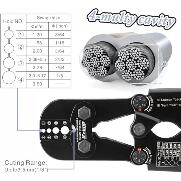 iCrimp Wire Rope Crimping Tool Kit with 330 Loop Sleeves and 45 Stainless Steel Thimbles, Built-in Cable Cutter, Heavy Duty Swager for Fishing, Cable Railing, Decking, and Outdoor Use