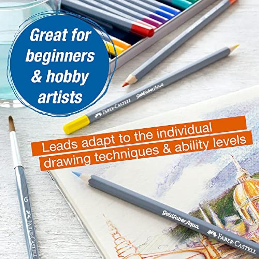 Faber-Castell Creative Studio Goldfaber Aqua Watercolour Pencil, Multicoloured (Multicoloured) Tin Of 48 Pencils, For Art, Craft, Drawing, Sketching, Home, School, University, Colouring