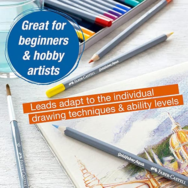 Faber-Castell Creative Studio Goldfaber Aqua Watercolour Pencil, Multicoloured (Multicoloured) Tin Of 48 Pencils, For Art, Craft, Drawing, Sketching, Home, School, University, Colouring