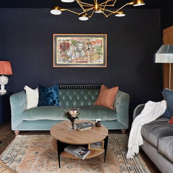 7RiversART Wood Round Coffee Table with 2-Tier Storage Partitioned Shelf Industrial Modern Design Sofa Table for Living Room