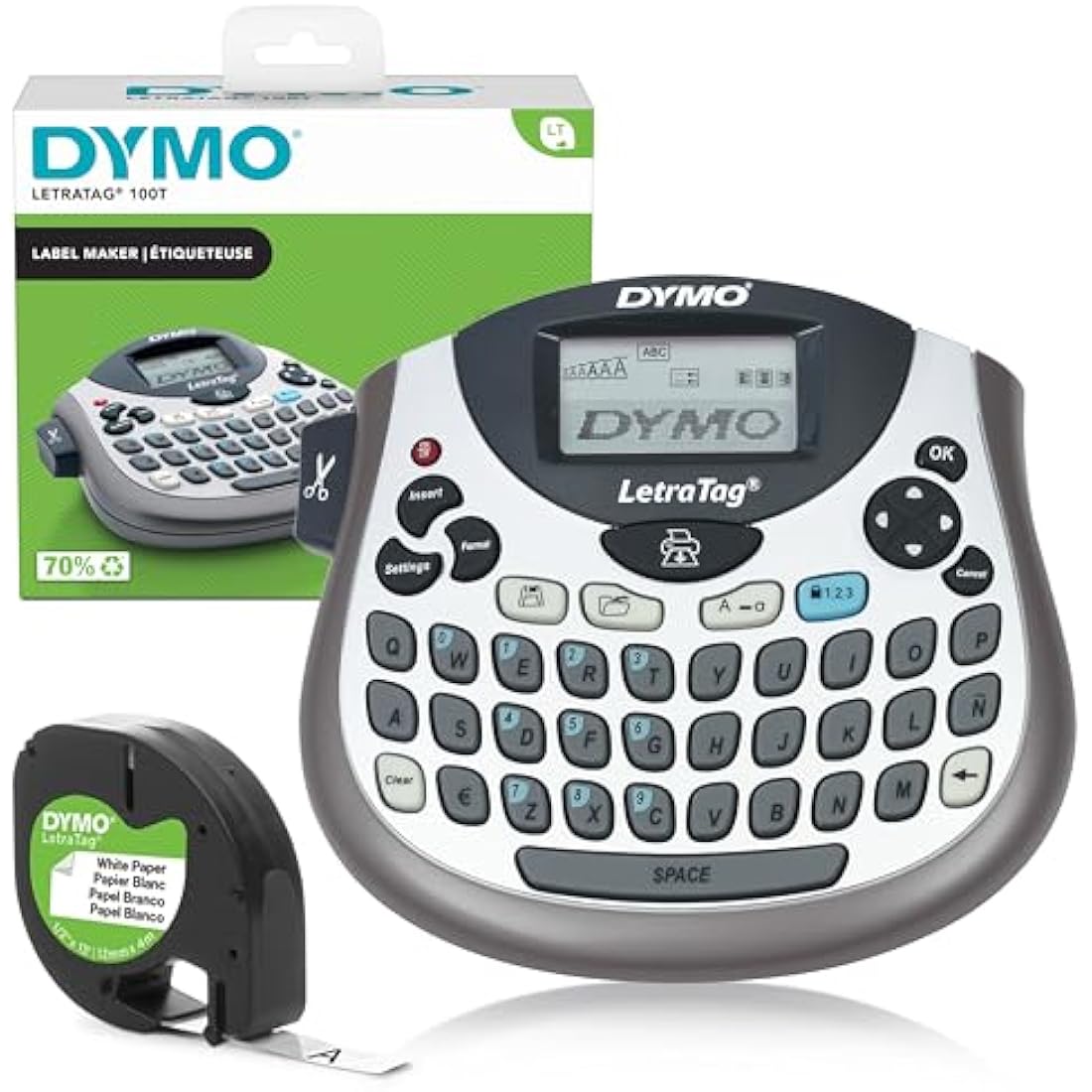 Dymo LetraTag LT-100T Label Maker | Portable label printer with QWERTY keyboard | Silver | Ideal for the office or at home