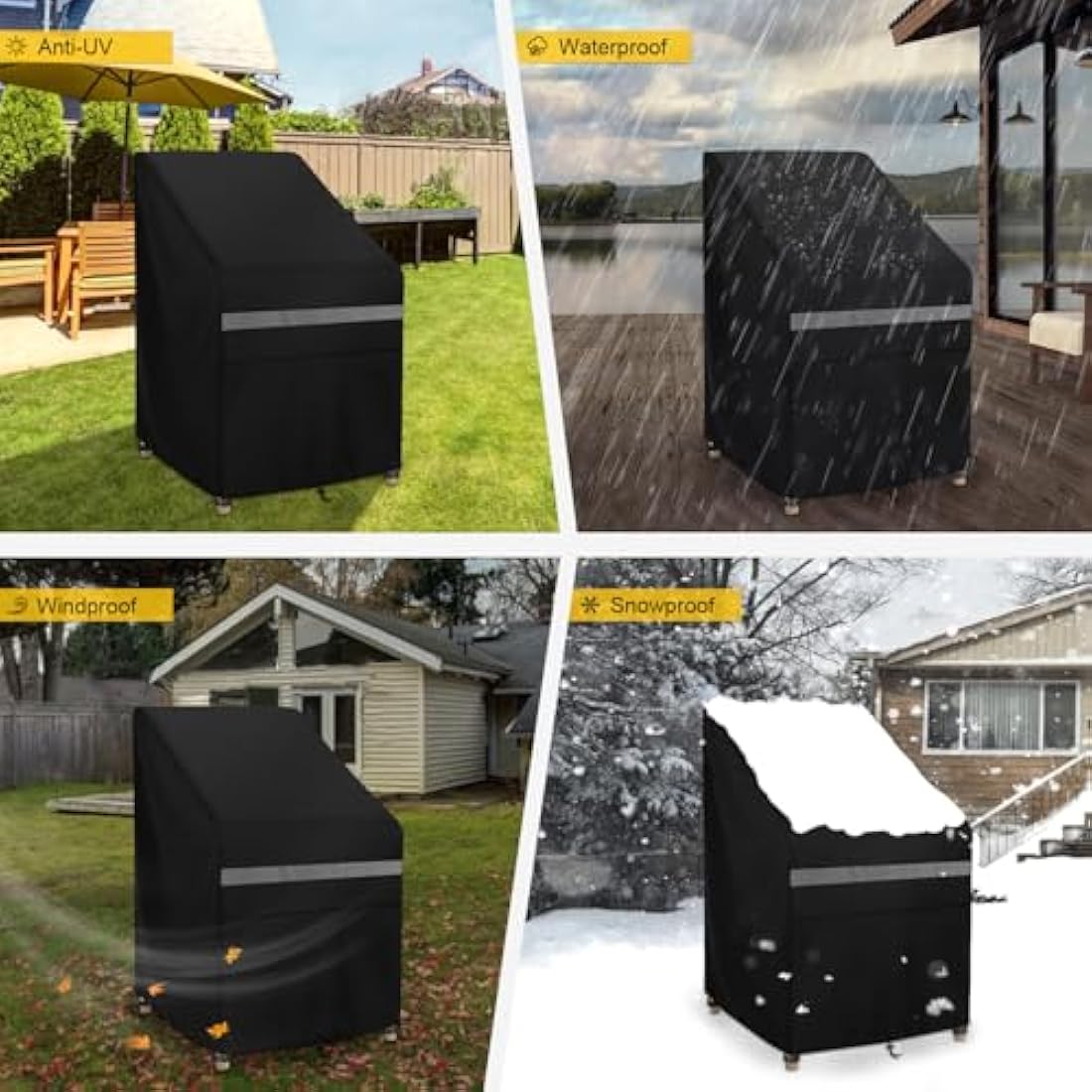 Dokon Garden Stacking Chair Covers Waterproof Garden Chair Cover Heavy Duty 420D Oxford Fabric Windproof Anti-UV Stackable Chair Cover with Air Vent, Patio Outdoor Chair Covers - 65x85x85/120cm