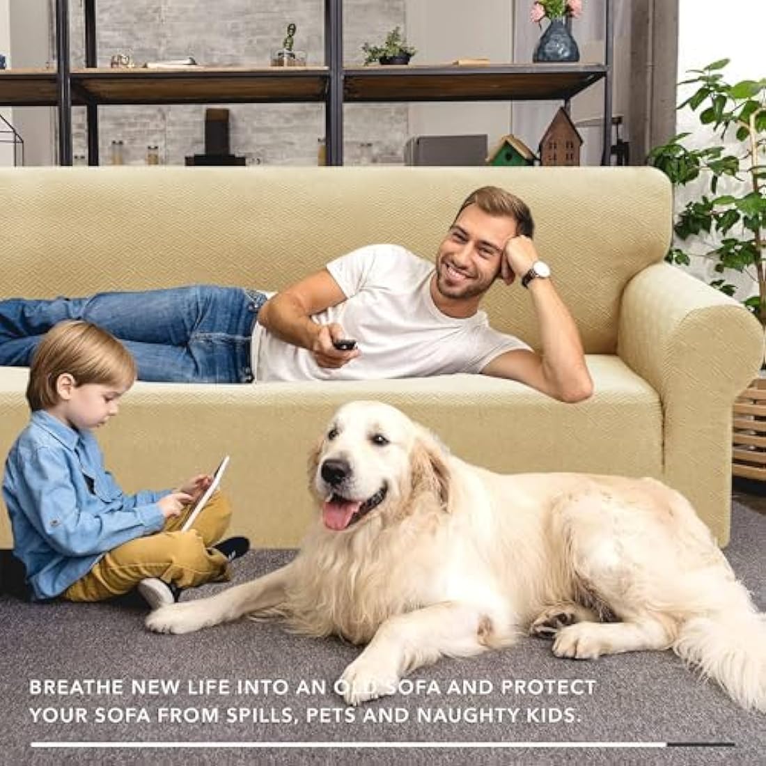 XINEAGE High Stretch Sofa Covers 2 Seater Latest Jacquard Loveseat Covers 1 Piece Couch Covers for 2 Seater Non Slip Sofa Covers for Dogs Washable Sofa Slipcovers Living Room (2 Seater, Beige)