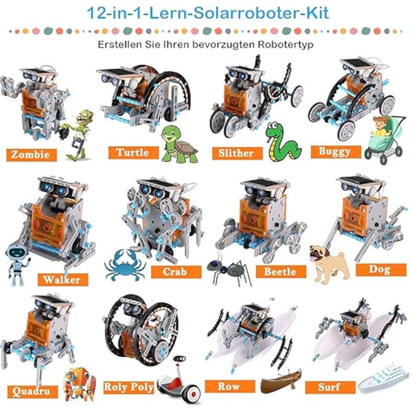 ACELIFE STEM Solar Robot Toy 12-in-1 Educational Science Kit DIY Building Toy Construction Engineering Set for Kids Age 8-12 Boys & Girls Birthday, Solar Powered Toy-Grey