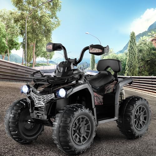 COSTWAY 12V Electric Kids Quad Bike, Battery Powered Ride on Car ATV with Head lights, Music, MP3, Storage Basket, Backward Function, for Boys and Girls Aged 3-8 Years (Black)