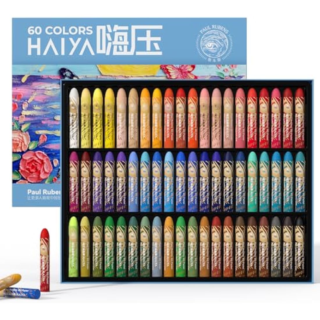 Paul Rubens Oil Pastels, 60 Colors HaiYa Artist Soft Oil Pastels Vibrant and Creamy, Art Supplies for Artists, Beginners, Students, Art Painting Drawing(New Package)