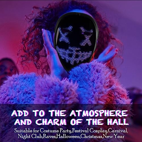 megoo LED Mask with Bluetooth Design Customized Programmable by APP,Halloween LED Luminous Mask for Costume Halloween DJ Masquerade Rave Cosplay Birthday Party