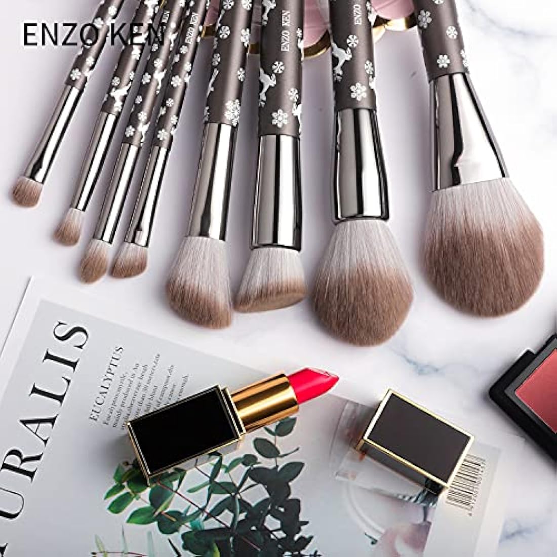 ENZO KEN Goat Hair Makeup Brush Set Professional, Natural Hair Makeup Brushes Set Professional, Natural Bristle Make up Brushes, Snowflake Cosmetic Brush.