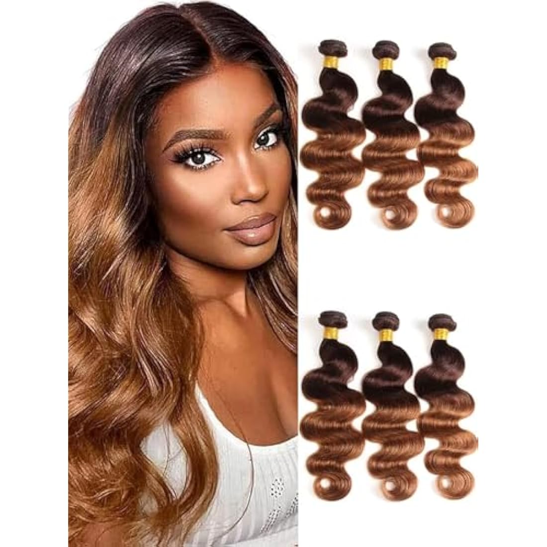 2 Tone Ombre Brazilian Body Wave Hair 3 Bundles Brazilian Remy Virgin Human Hair Weave Bundles 100% Unprocessed Body Wave Human Hair Extensions T4/30 Medium Brown/Medium Auburn(14 16 18)