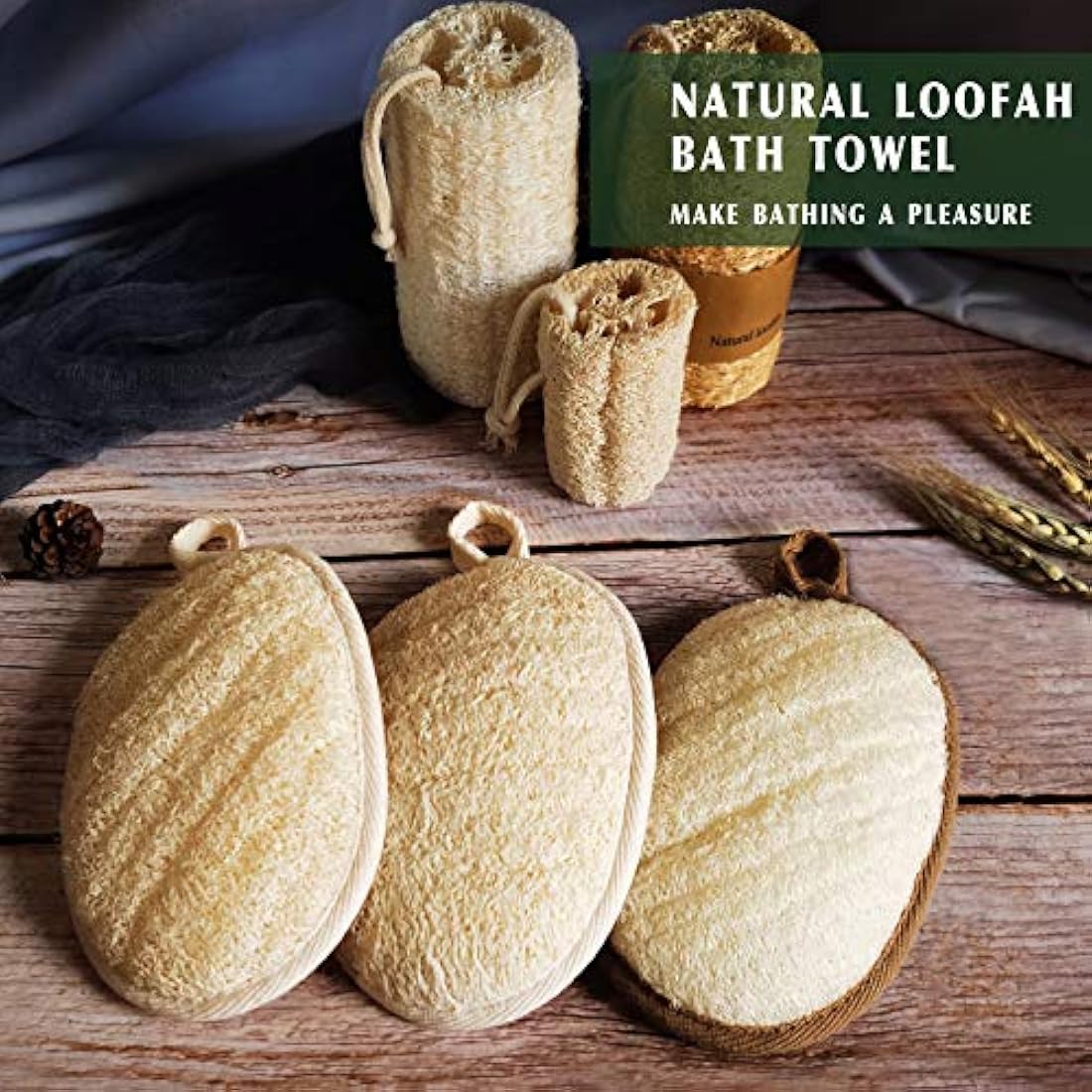 Natural Loofah Sponge Exfoliating Body Scrubber (3 Pack),Made with Eco-Friendly and Biodegradable Shower Luffa Sponge, Loofah for Women and Men, Beige…