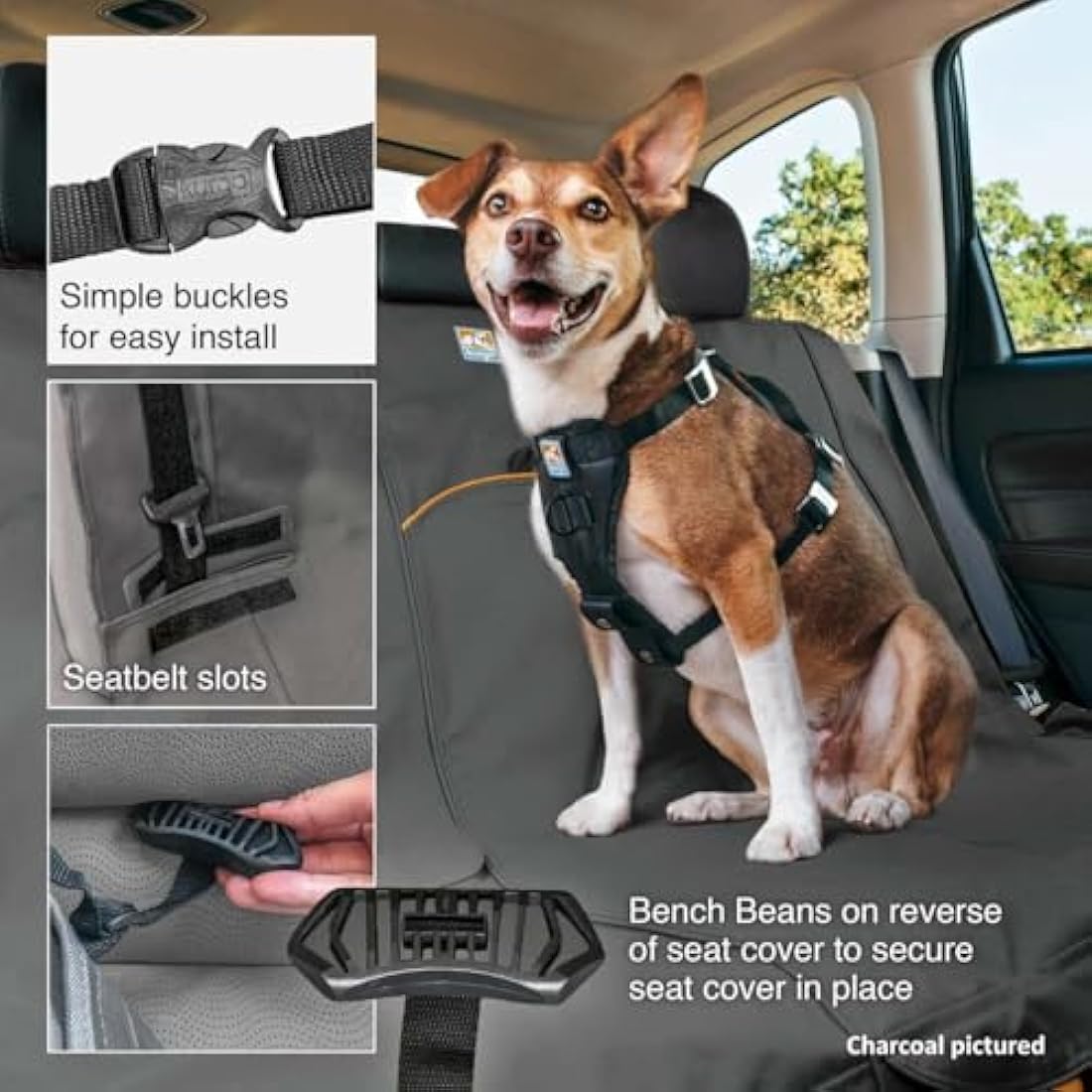 Kurgo Wander Bench Seat Cover, Dog Car Seat Protector, Waterproof & Stain-Resistant, Secure Fit, Black