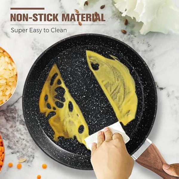 DishDelight 15 Piece Non-Stick Cookware Set, Nonstick Induction Granite-Coated Pots and Pans Set, Nonstick Saucepans Set, Black