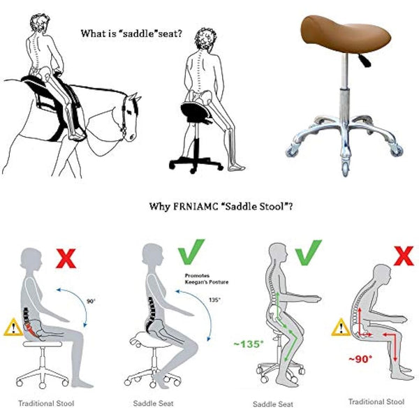 FRNIAMC Professional Saddle Stool with Wheels Ergonomic Swivel Height Adjustable for Clinic Dentist Beauty Salon Tattoo Office (Camel)